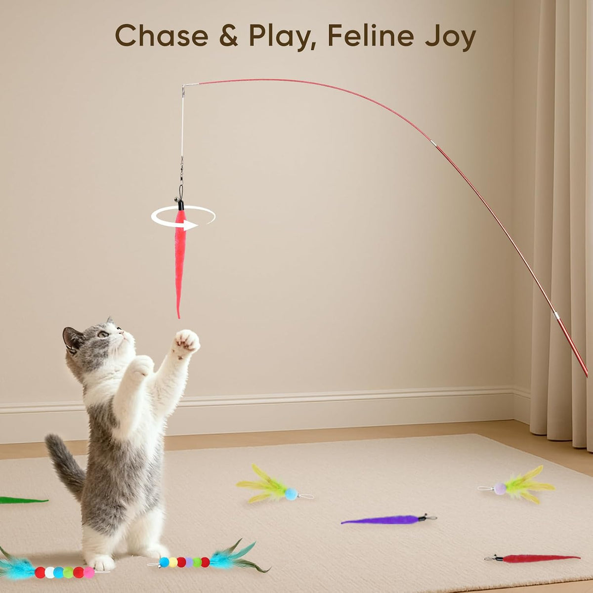 Cat Toys for Indoor Cats, 13 Packs Interactive Cat Wand Toy Set | Kitten Toys Feather Toys & Teasers, Fun Cat Toys for Exercise, Playtime and Boredom Relief