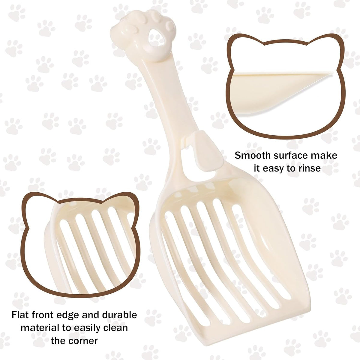 COMNICO Cat Litter Scoop, Durable Plastic Kitty Litter Sifter Scooper with Wide Slats Comfy Handle Deep Shovel Pooper Lifter Captures All Clumps for Easy Sifting Pine Pellets Box (Milky White)