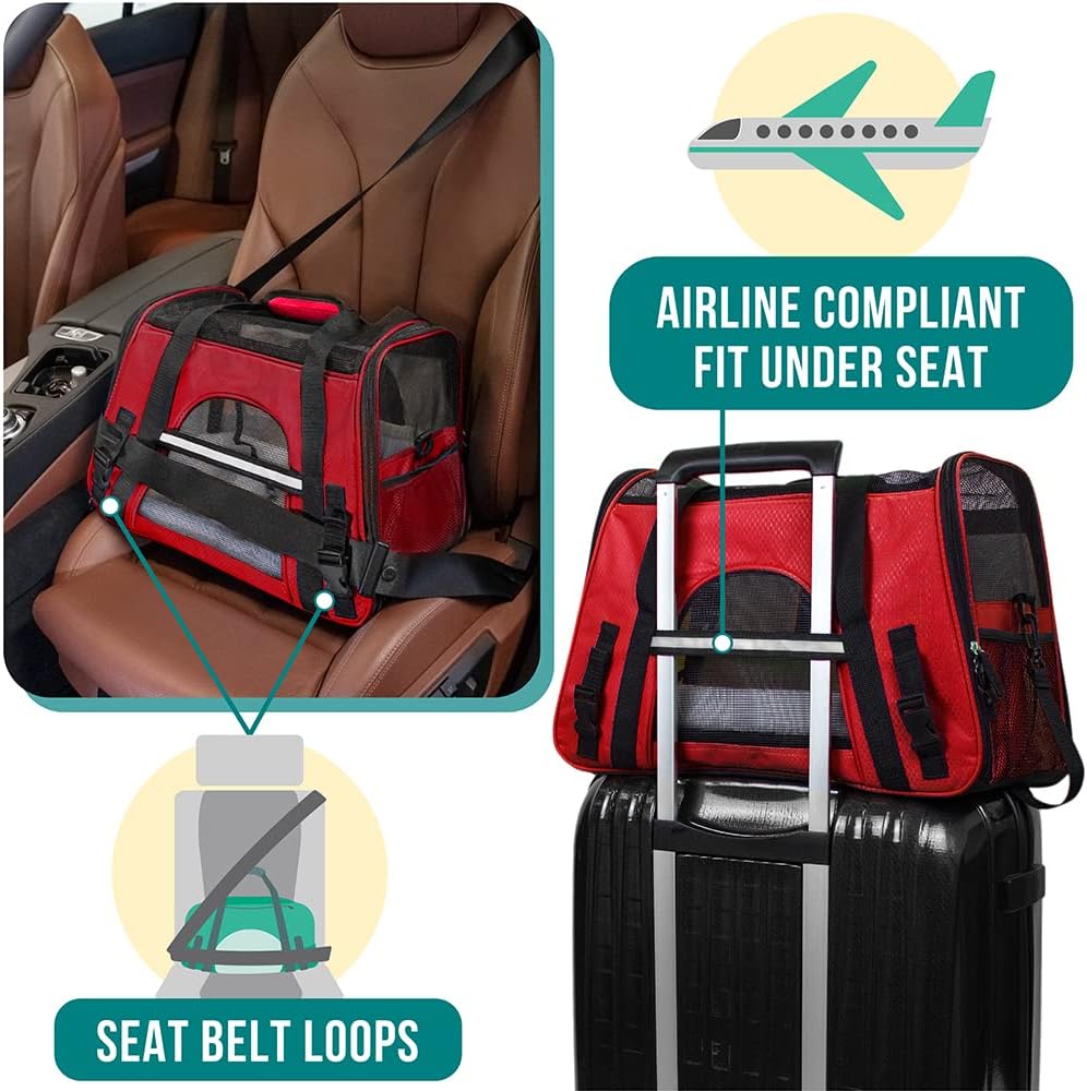 PetAmi Airline Approved Pet Carrier for Cats & Small Dogs, Small, Red