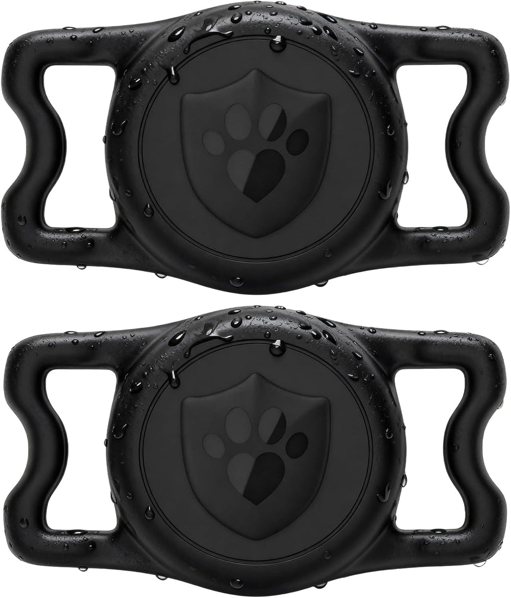IP68 Waterproof AirTag Holder for Dog Collar, Silicone, Black, 2 Pack