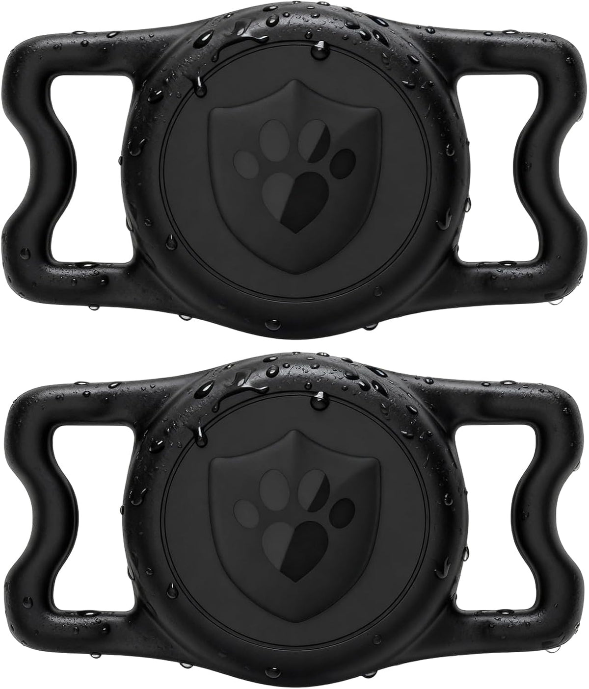 IP68 Waterproof AirTag Holder for Dog Collar, Silicone, Black, 2 Pack