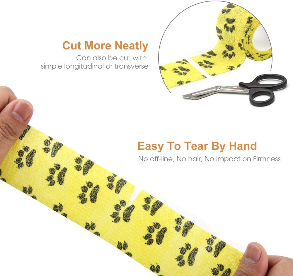 AUPCON Vet Wrap Cohesive Bandages Bulk Self Adhesive Bandage Wrap Self Adherent Wrap Non-Woven for Dogs Pet Animals & Ankle Sprains & Swelling 2 Inch x 5 Yards (2 Inch Mixed Claw)