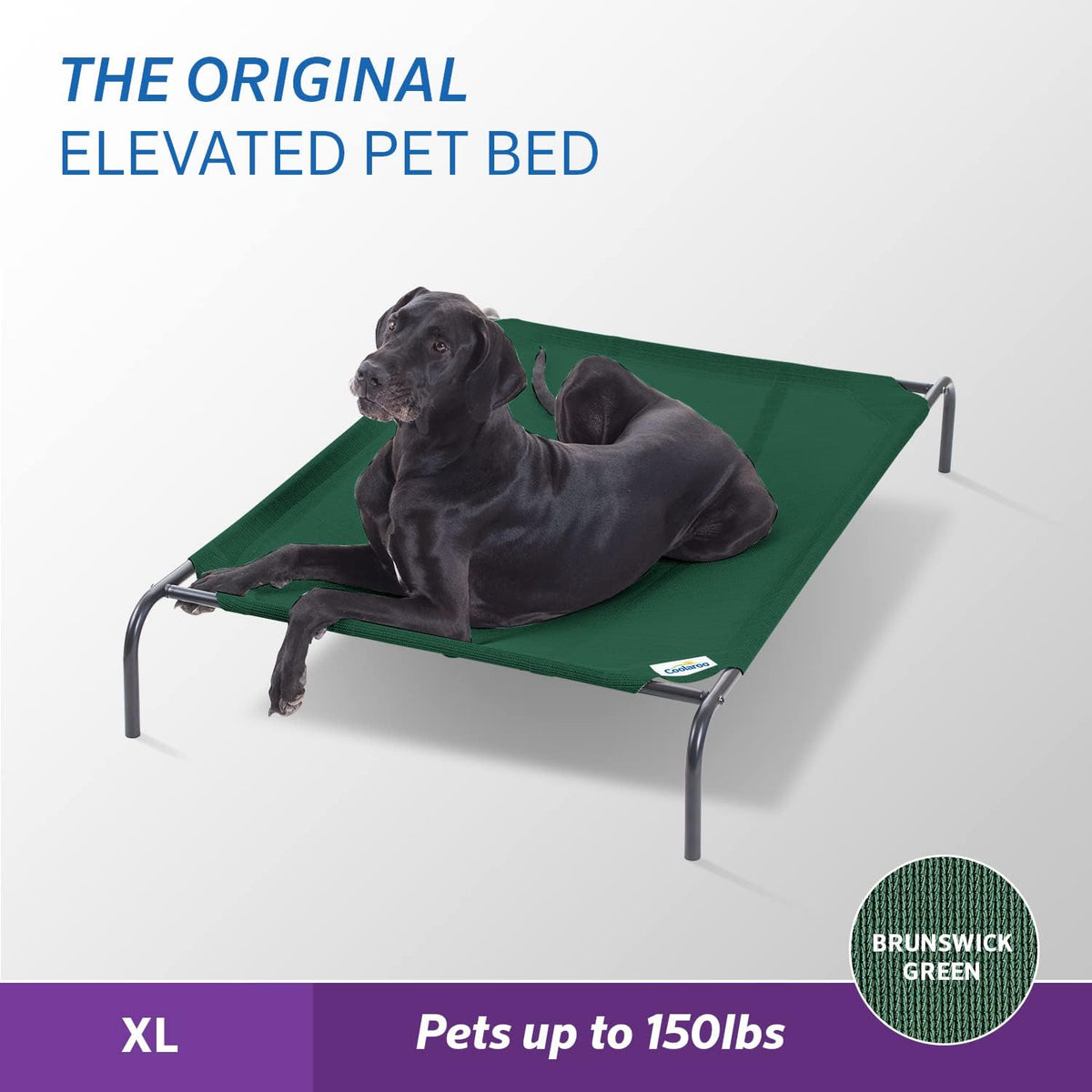 Coolaroo Original Elevated Dog Bed - Breathable Off-The-Ground Pet Bed with Cooling Fabric, Joint Relief & Moisture-Resistant Fabric, 100% Recyclable, Easy Clean, Brunswick Green, Extra Large