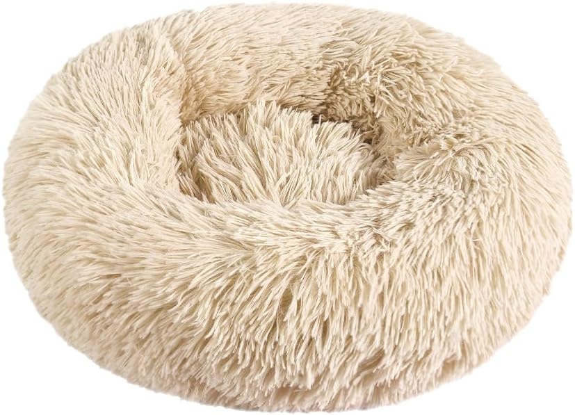 otoez Kitten Puppy Bed Extra Small XS Round Dog Cat Beds Anti Anxiety Plush Pet Calming Donut Bed with Non-Slip Waterproof Bottom, Washable (15.7", Taupe)