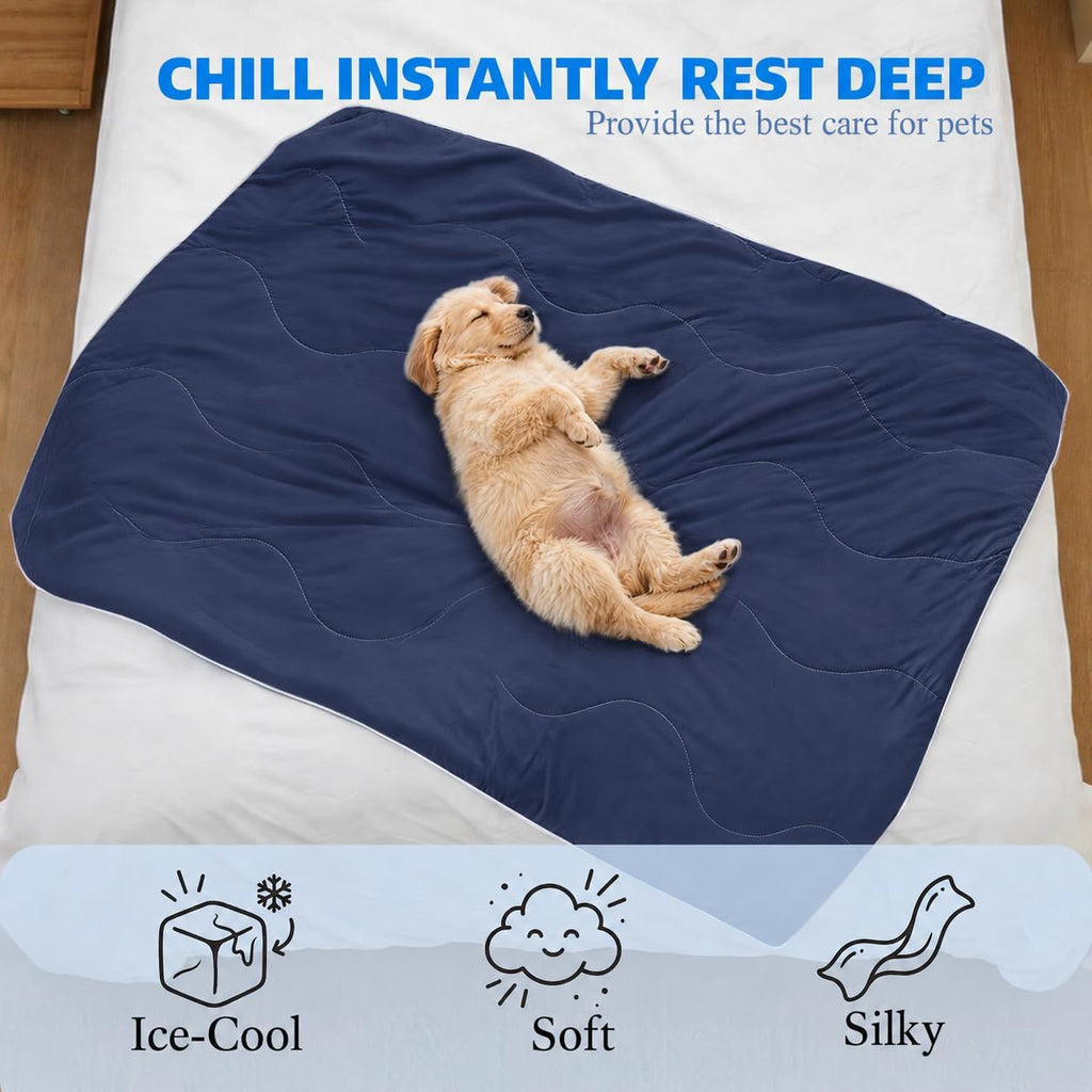 Cooling Blanket for Dogs. Dog Cooling Blankets for Large Dogs, Breathable Cooling Fabric, Cold Washable, Cooling Dog Blanket Durable Scratch-Resistant Soft Fabric for All Seasons, Navy