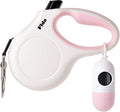 Fida Retractable Dog Leash with Dispenser and Poop Bags, 16ft, White & Pink
