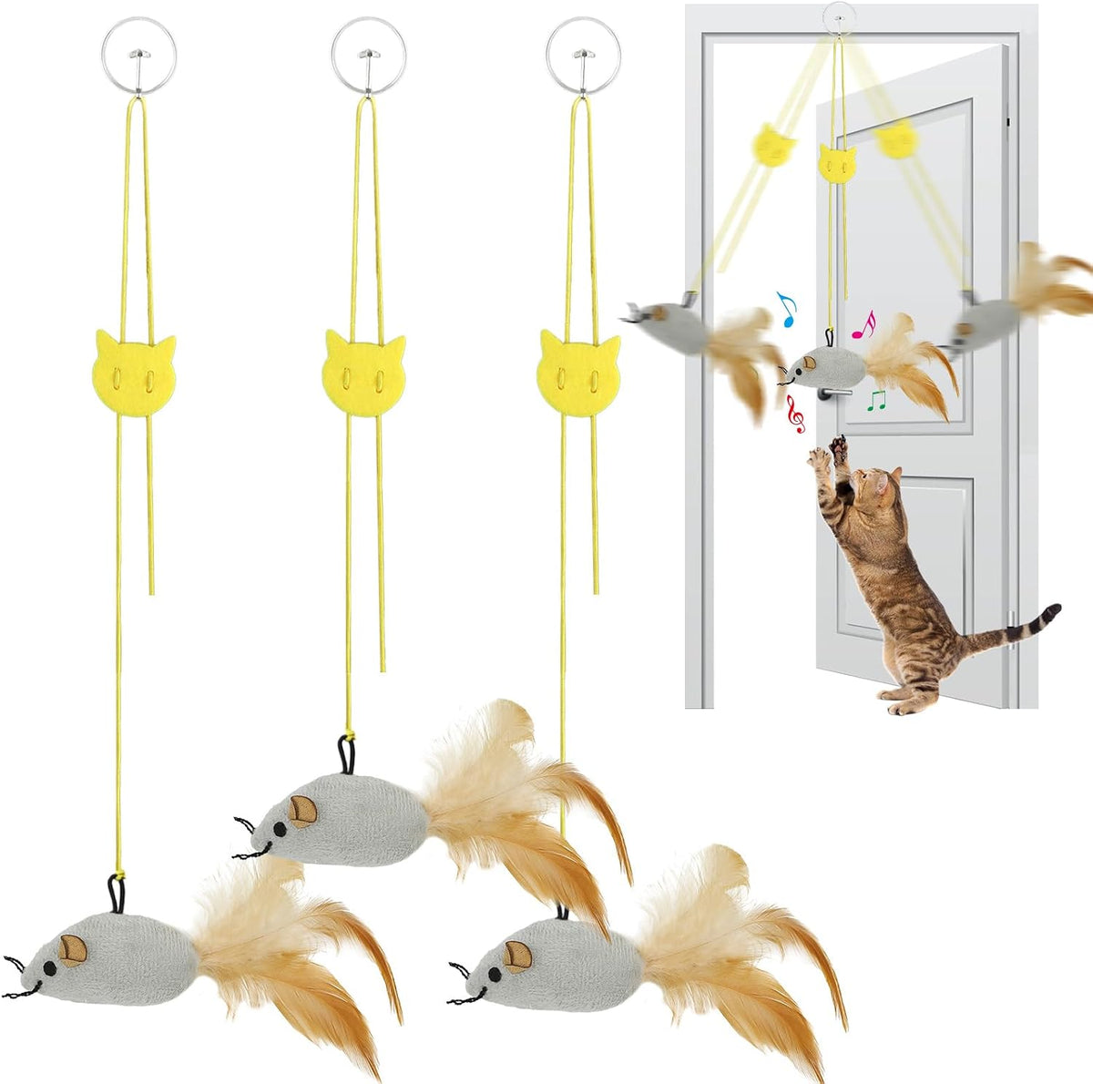 Tocirelo Hanging Cat Mouse Toy, Interactive Motion Activated Squeaky Mice