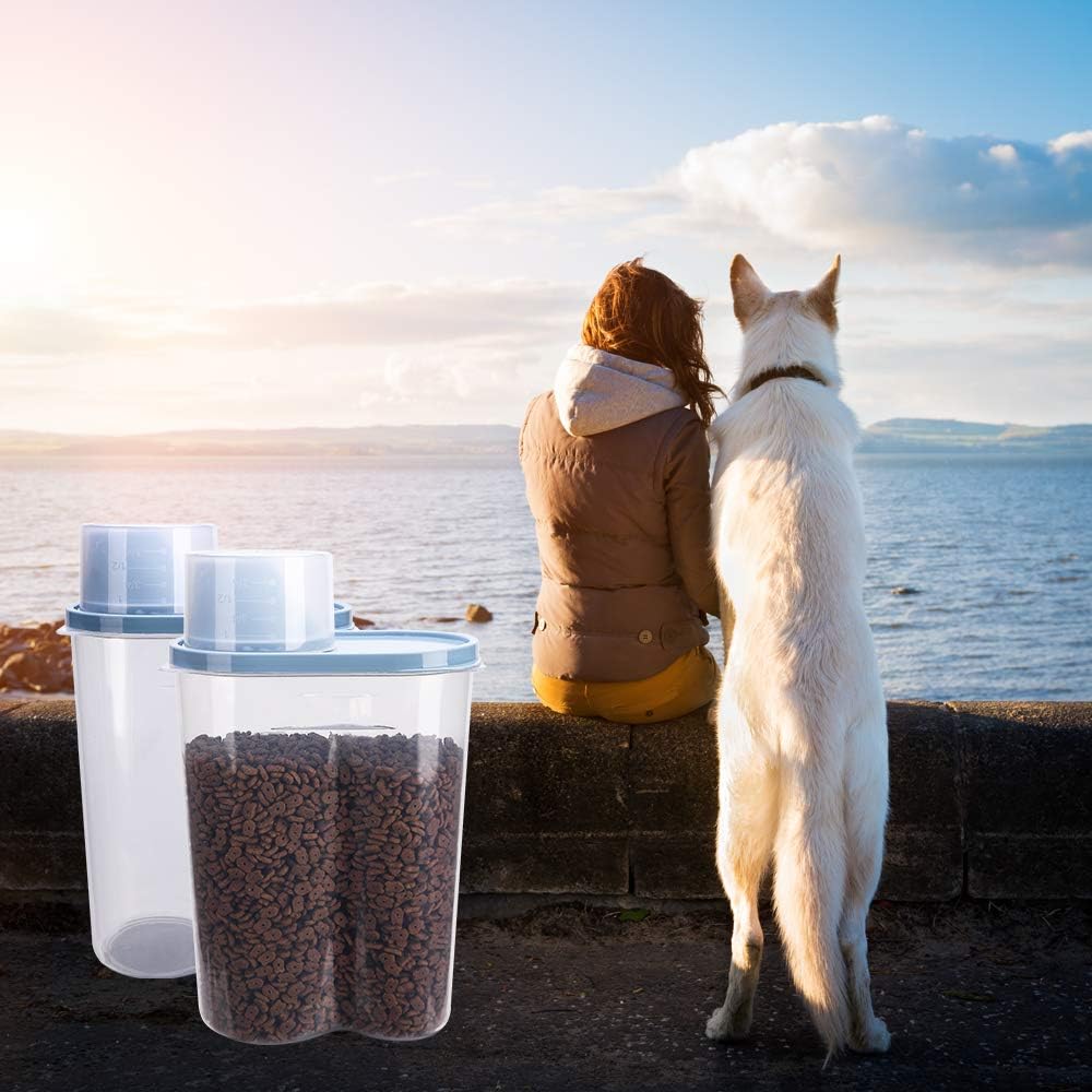 2 Pack 2lb/2.5L Pet Food Storage Container with Measuring Cup for Small Dog, Cat, Waterproof-BPA Free