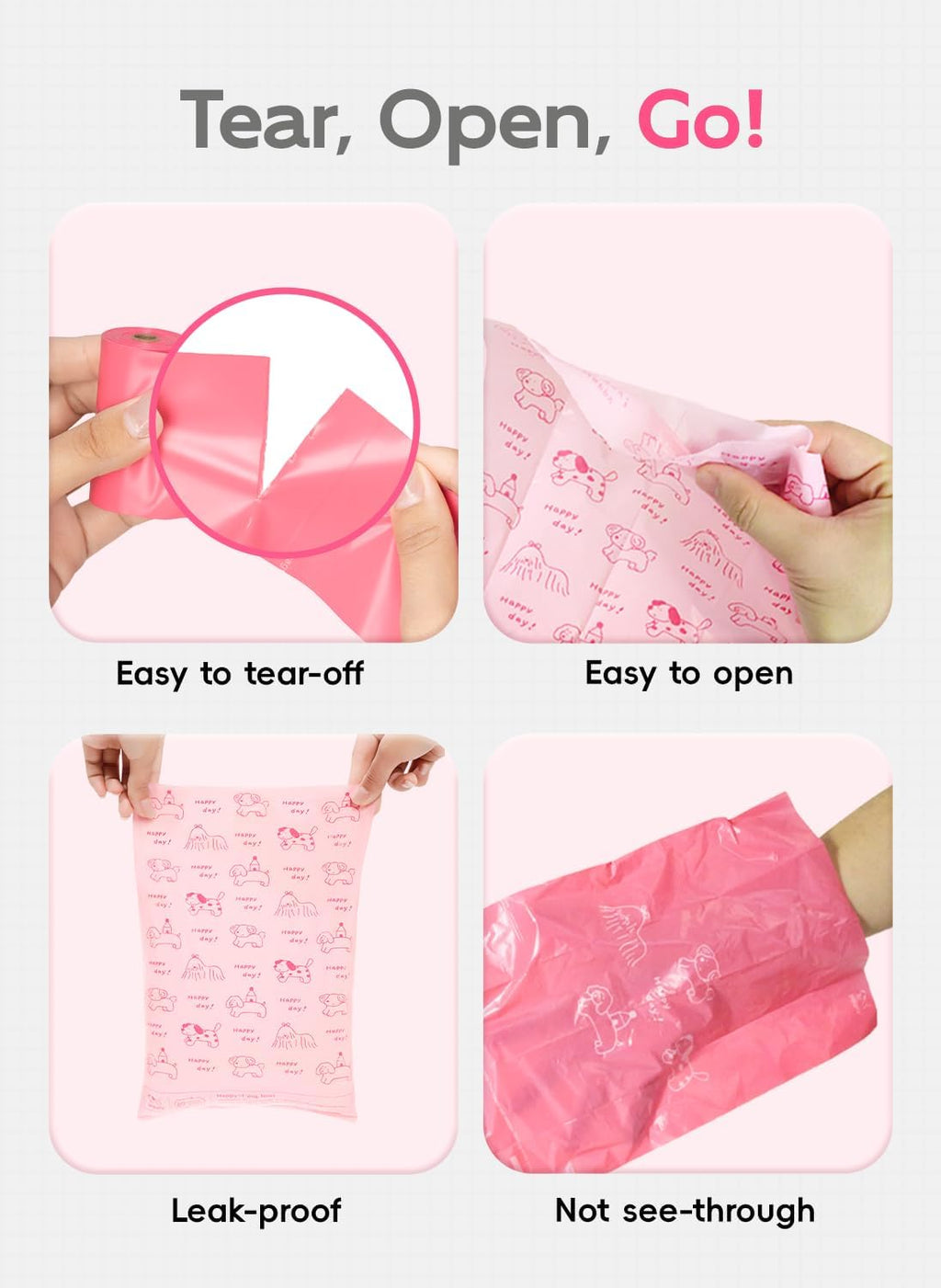 Dog Poop Bags Refill Rolls, 320 Bags, Pink | Baby Powder Scented, Extra Thick, 60% Recycled Plastic, Easy-Peel Sticker, 16 Bags Per Roll, Dual Pink Designs