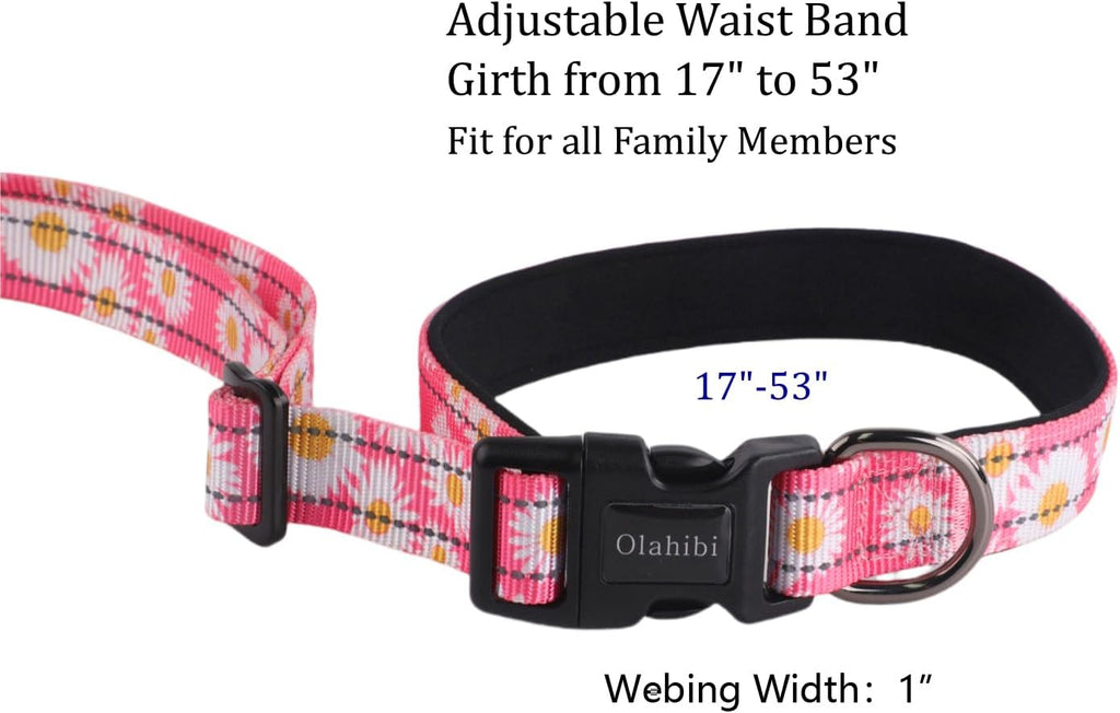 Hands Free Dog Leash, No Pull Bungee Dog Running Waist Leash, with Car Seat Belt, Reflective Stripes, Heavy Duty for Medium and Large Dogs. (Daisy Pink, Large)