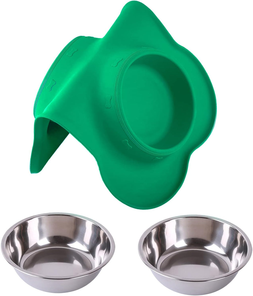 Hubulk Pet Dog Bowls 2 Stainless Steel Dog Bowl with No Spill Non-Skid Silicone Mat + Pet Food Scoop Water and Food Feeder Bowls for Feeding Small Medium Large Dogs Cats Puppies (X- L, Huntergreen) 