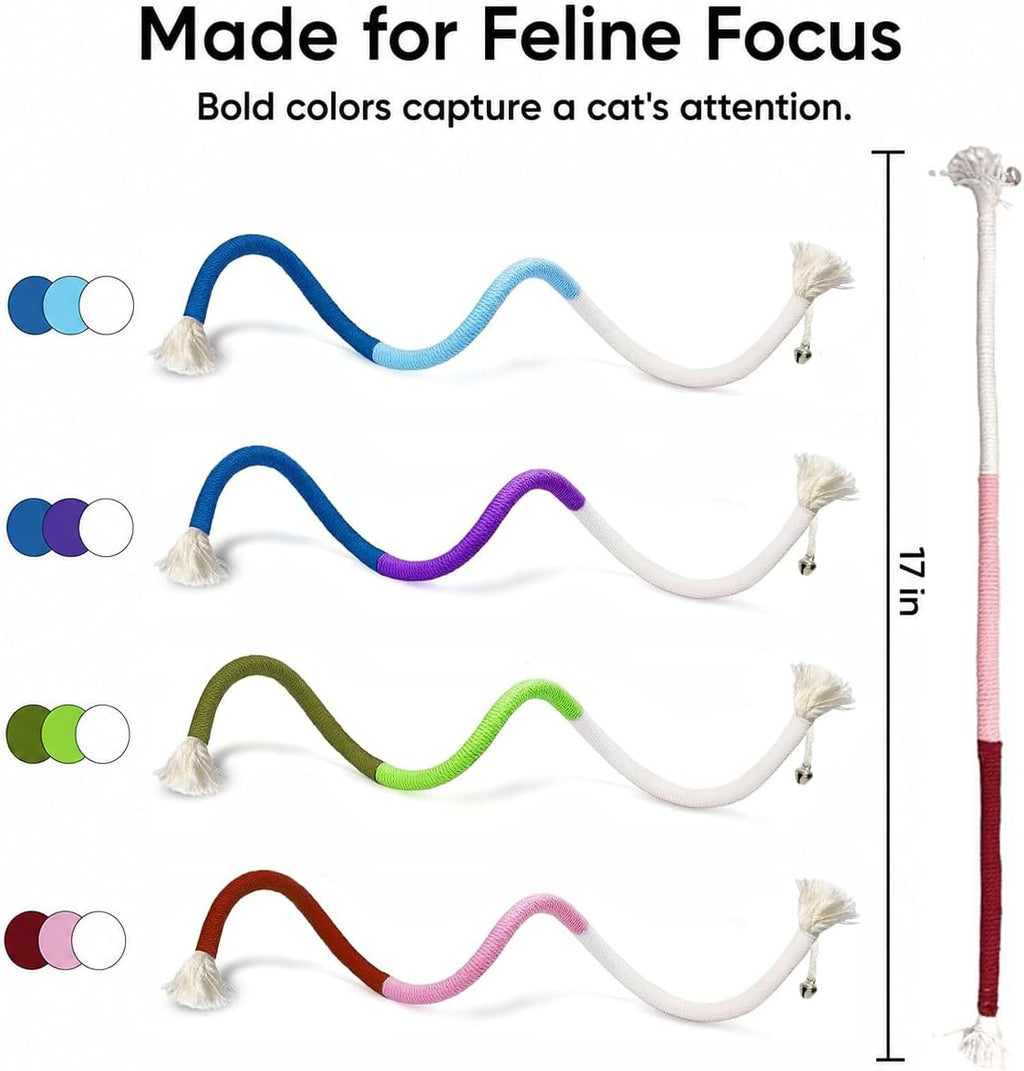 4-Pack Cat Toys for Indoor Cats, Woven Cotton Rope Toys with Bells | Colorful Cotton Rope Cat Chew Toys for Indoor Cats & Kittens, Ideal for Teething, Chewing, Interactive Play & Boredom Relief