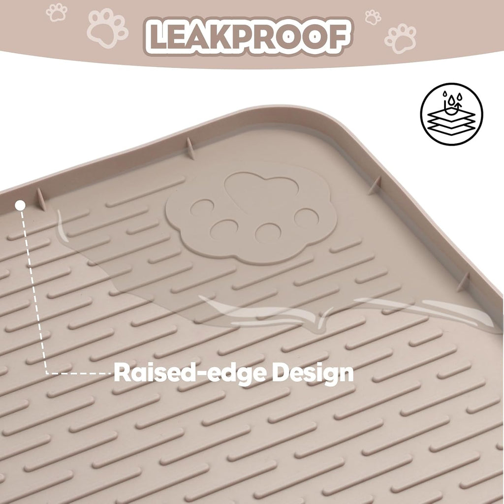 Silicone Cat Litter Mat for Litter Box 40”x28” Large Cat Mat, Khaki | Waterproof, Non-Slip, Leak-Proof Rug Mat with Lip, Easy to Clean, Extra Large Litter Catcher Mat for Floor