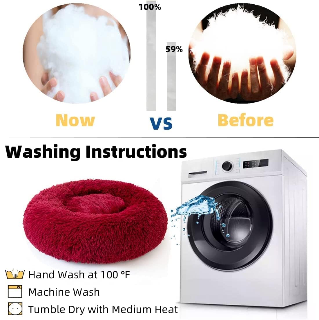 Cat Beds for Indoor Cats - Cat Bed Washable 20/24 inches, Dog Beds for Small Medium Dogs, Anti Anxiety Round Fluffy Plush Faux Fur Cat Bed, Thick Bottom (Red, Medium)