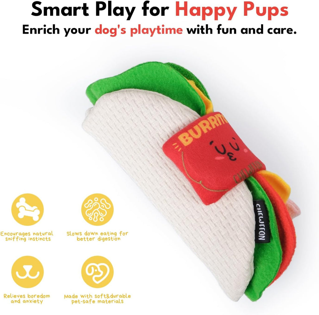 CHEWFFON Interactive Snuffle Dog Toy, Enrichment Treat Hiding Puzzle | Burrito Design, Multi-Layer Snuffle Folds, Nose Work Game for Boredom and Stimulating, for Small & Medium Dogs