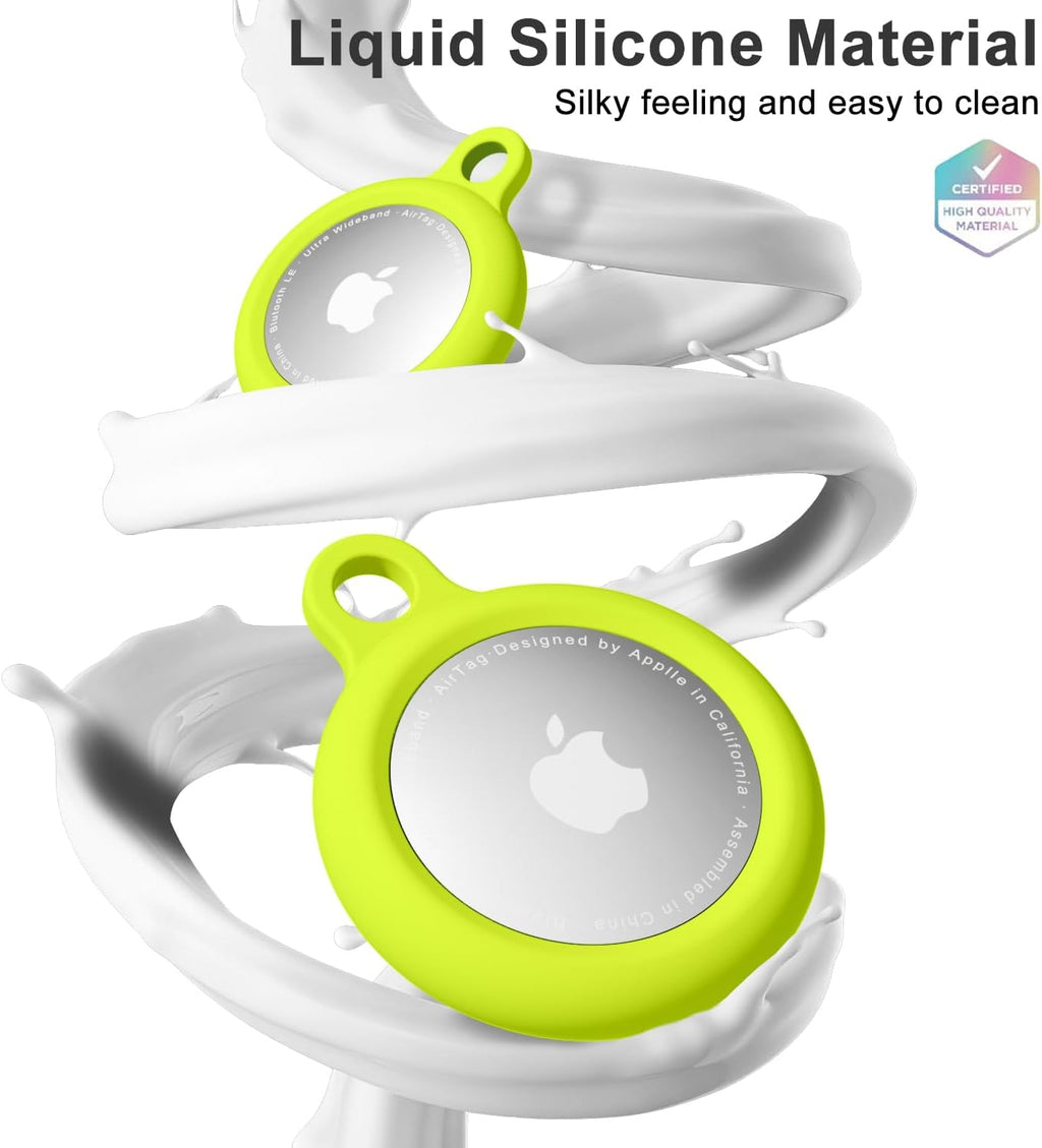 oakxco for Airtag Keychain Silicone Neon Green, Airtag Holder with Key Ring, Air Tag Cover Cute Accessories for Kids, Luggage, Car Dog Collar, Car, Compatible with Apple Airtag Case Waterproof, Lime