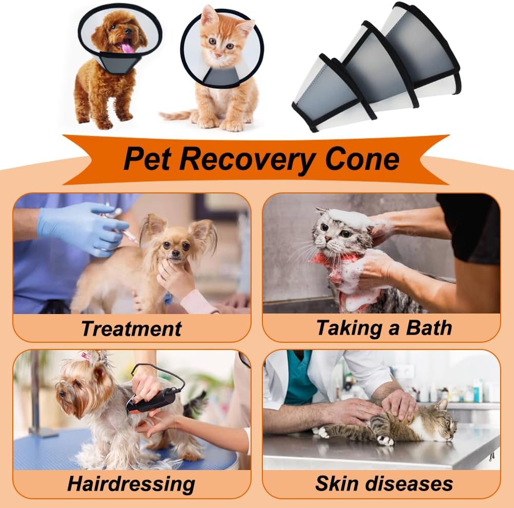 Vivifying Cat Cone, Adjustable PVC Recovery E-Collar, Soft Edge, Black, S