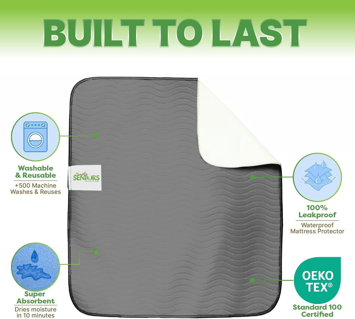Bed Pads Washable Waterproof 34"x36"- Pack of 4 Grey Incontinence Bed Pads | Washable Pee Pads for Adults - Dementia Products for Elderly & Elderly Assistance Products - Reusable Pee Pads Dogs & Kids