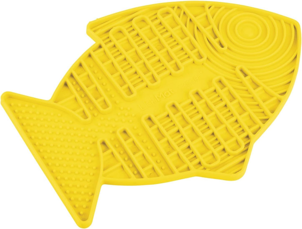 LickiMat Casper, Fish-Shaped Cat Slow Feeders Lick Mat, Boredom Anxiety Reducer; Perfect for Food, Treats, Yogurt, or Peanut Butter. Fun Alternative to a Slow Feed Cat Bowl or Dish, Yellow