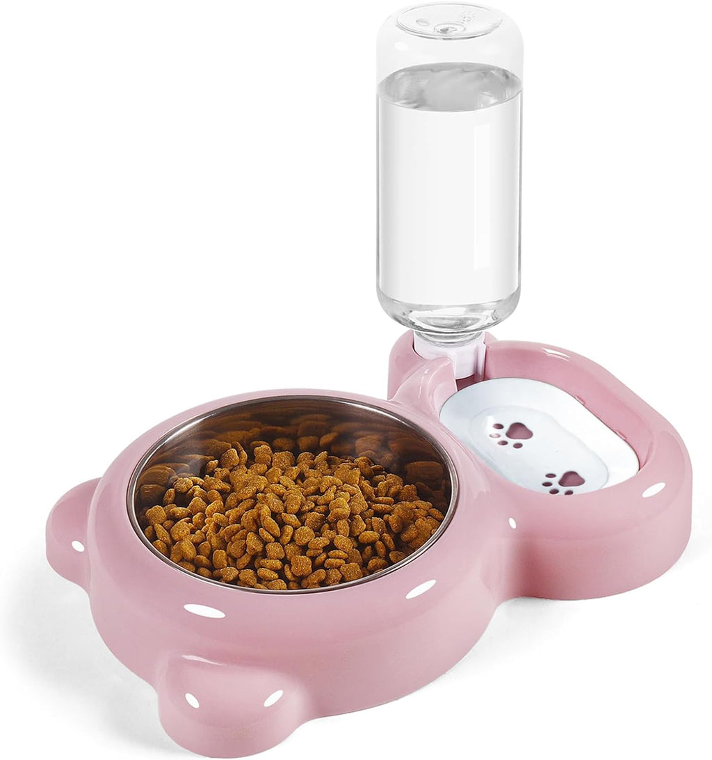Dog Bowls, Cat Food and Water Bowl Set with Water Dispenser and Stainless Steel Bowl for Cats and Small Dogs - Pink 