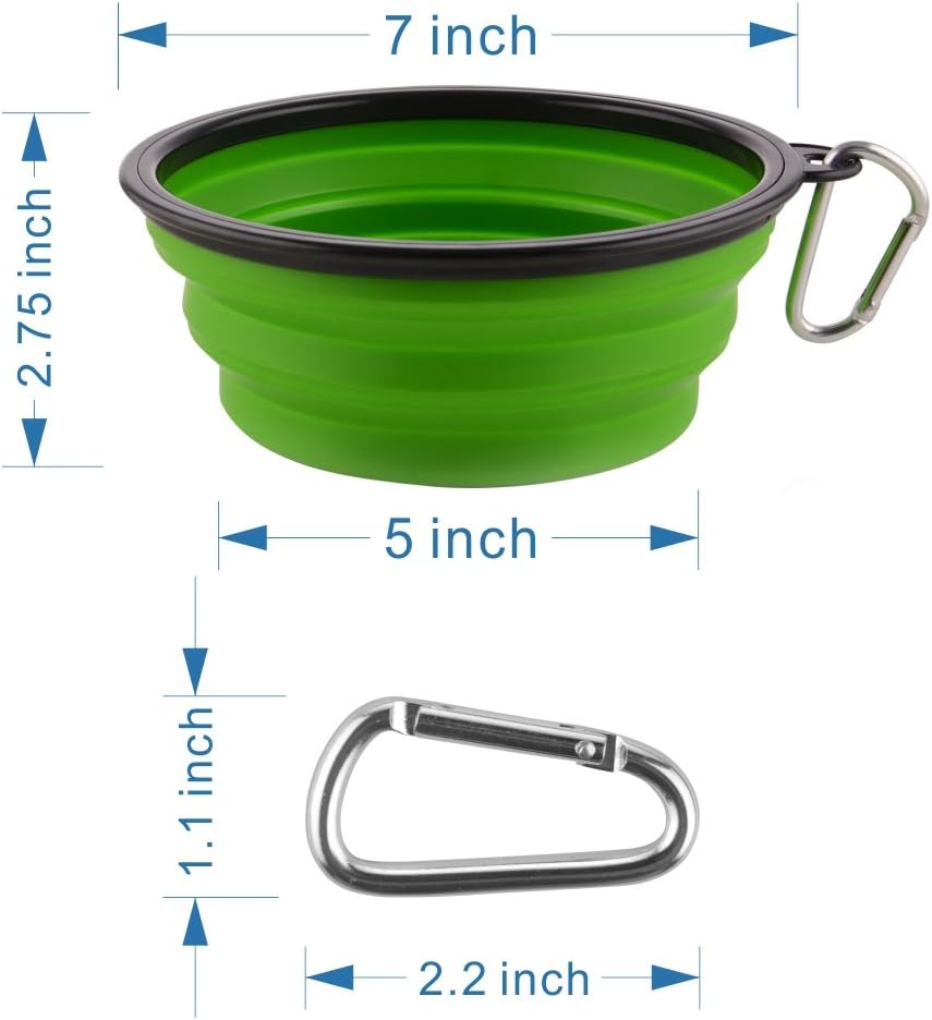 Large Collapsible Dog Bowls, 34oz Portable Foldable Travel Water Bowl Food Dishes with Carabiner Clip for Traveling, Hiking, Walking, 2 Pack (Purple+Green) 