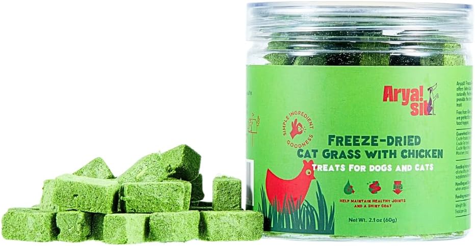 Arya Sit! Freeze-Dried Cat Grass with Chicken | Natural Hairball Control | Supports Digestive Health| High Protein| No Artificial Ingredients