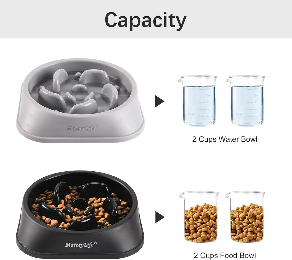 MateeyLife 2-Pack Slow Feeder Dog Bowls, 2 Cups, Dog Puzzle Feeder Bowl | Food-contact safe, dishwasher safe, non-slip base, maze design, for fast eaters, for dogs and cats, daily mealtimes