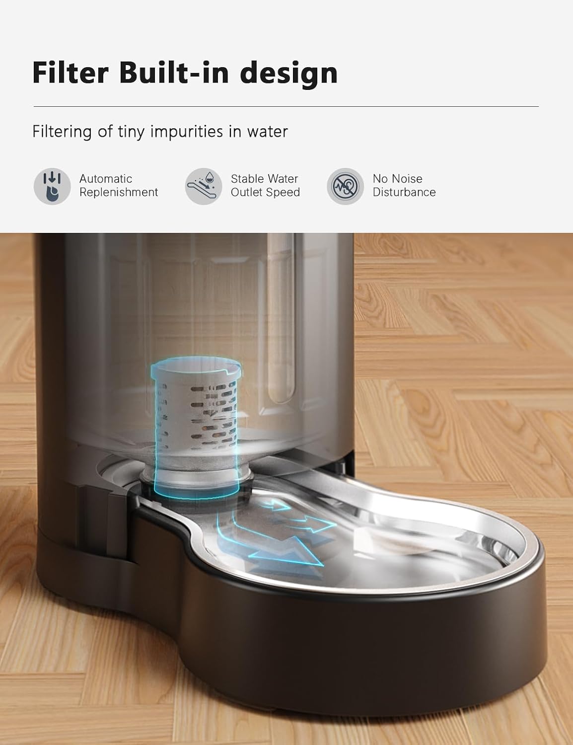 CZPET Gravity Dog Water Bowl Dispenser, Wider Mouth (9.5L+Filter,Black)