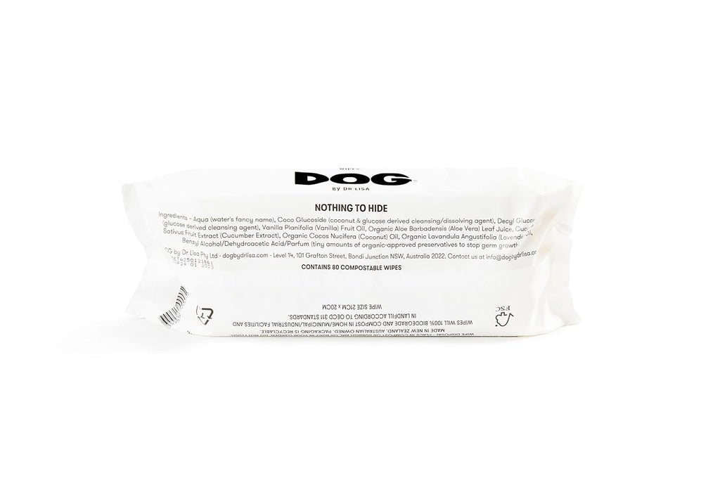 DOG by Dr. Lisa - Dog Wipes - Plant-Based, Natural Bathing Wipes for Dogs - Made from 100% Compostable Bamboo - Vet-Created - Vegan, Non-Toxic - 80 Count