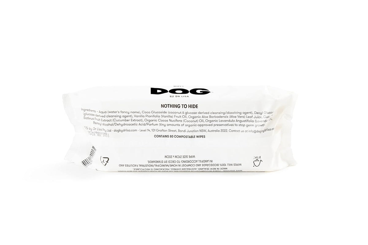 DOG by Dr. Lisa - Dog Wipes - Plant-Based, Natural Bathing Wipes for Dogs - Made from 100% Compostable Bamboo - Vet-Created - Vegan, Non-Toxic - 80 Count