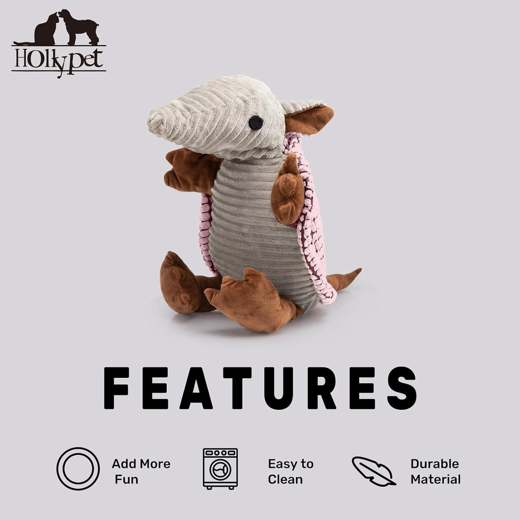 Hollypet Armadillo Squeaky Dog Toys for Medium Large Dogs, 14" | plush stuffed large dog squeak animal toy with unique grunt squeaker textured fabric for teeth cleaning toys