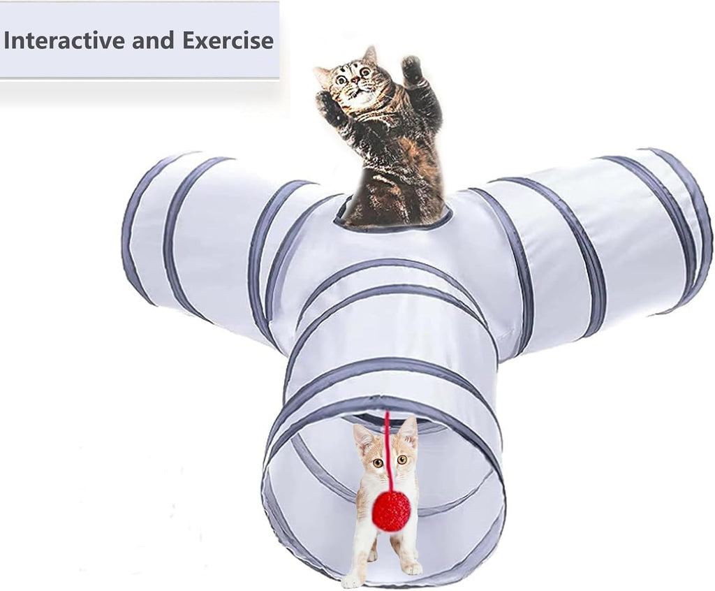 Cat Tunnel Tube Toys, 3 Ways Tunnels for Indoor Cats with Play Ball