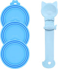 Cat Treat Spoon Squeeze & 3 Pcs Can Lids | Cat Treat Feeder for Liquid Snack | Universal Silicone Pet Can Covers BPA Free | Churu Spoon Dispenser(Blue)