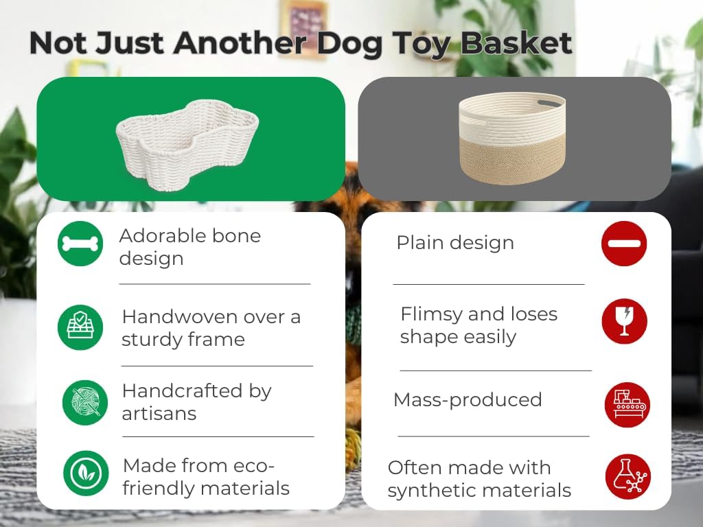 OtterPets Dog Toy Basket, Bone Shaped Cotton Rope Dog Toy Bin, Large 23x15