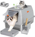 XL Enclosed Stainless Steel Litter Box with Lid, Light Gray