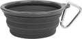 Prima Pet Collapsible Silicone Water Travel Bowl with Clip for Dog and Cat, Portable and Durable Pop-up Feeder for Convenient On-the-go Feeding - Size: Small (1.5 Cups) Grey 