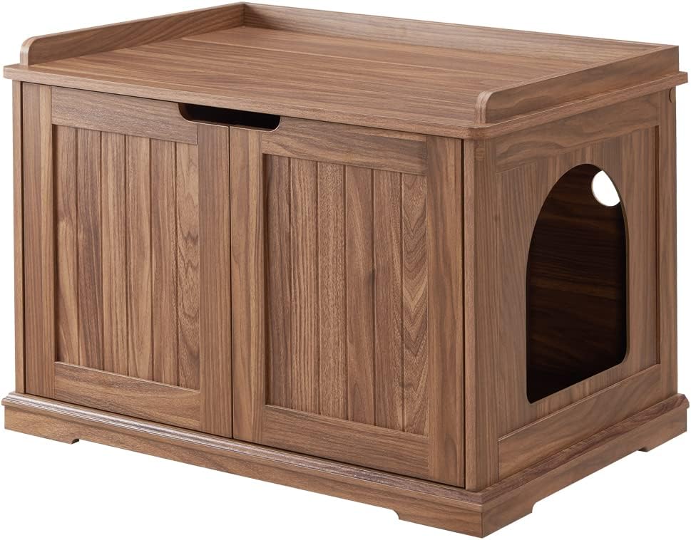 unipaws Cat Litter Box Enclosure Furniture, Hidden Litter Box Cover