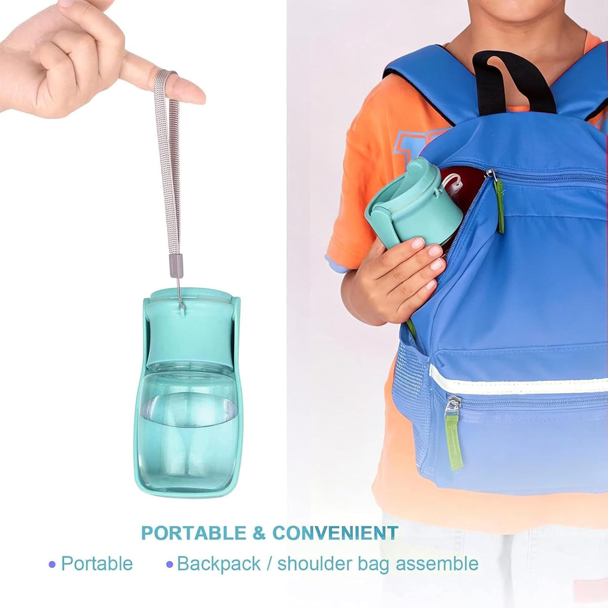 Portable Dog Water Bottle, Foldable Water Bottle for Dog, Blue, 12oz | Leak Proof Dispenser, Dishwasher Safe, Puppy Travel Water Bowl Fit for Cat, Rabbit, Small Animals Walking, Hiking, Travel 