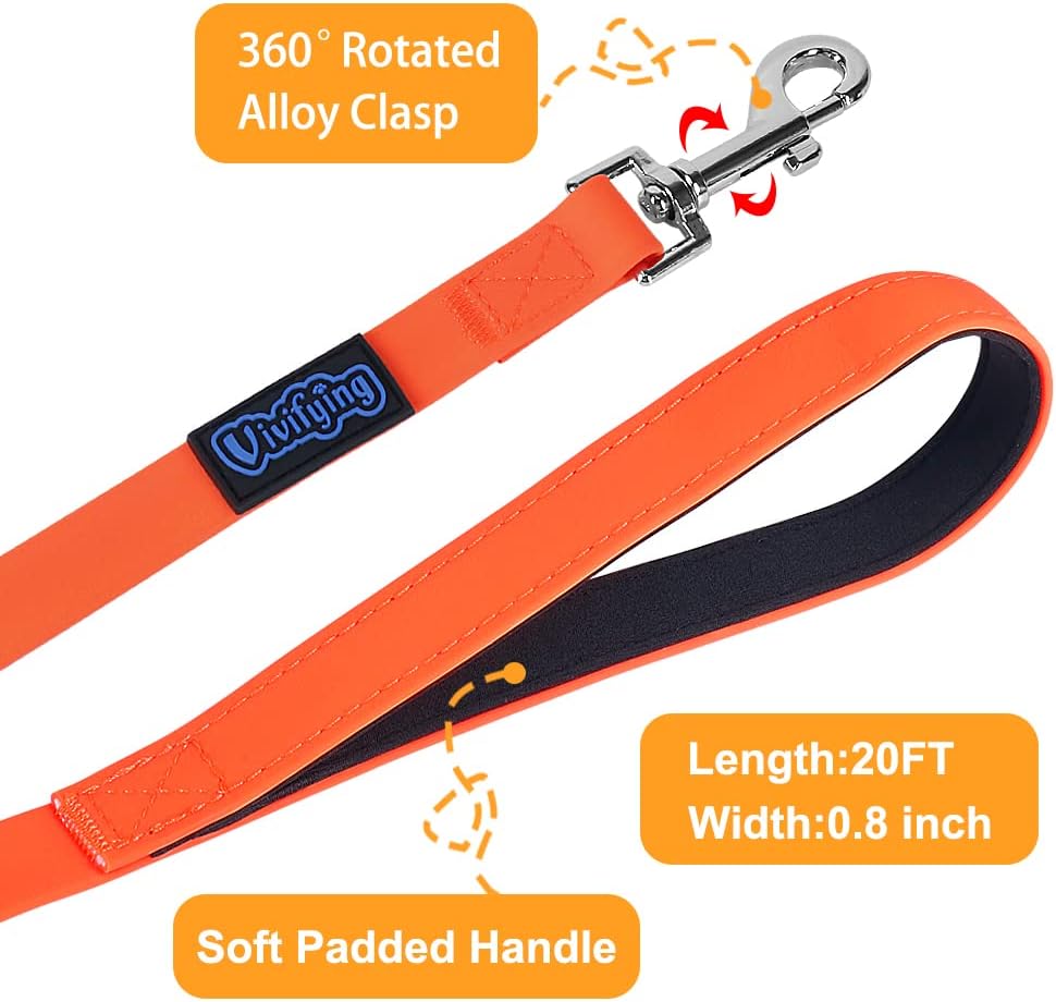 Vivifying Waterproof Long Dog Leash, 20ft Dog Training Leash, Orange