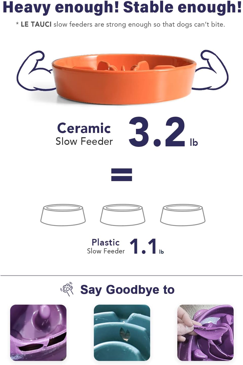 LE TAUCI Dog Bowls Slow Feeder Ceramic, 1.5 Cups Slow Feeding Dog Bowl Small Medium Breed, Puppy Bowl for Fast Eaters, Sun Orange 