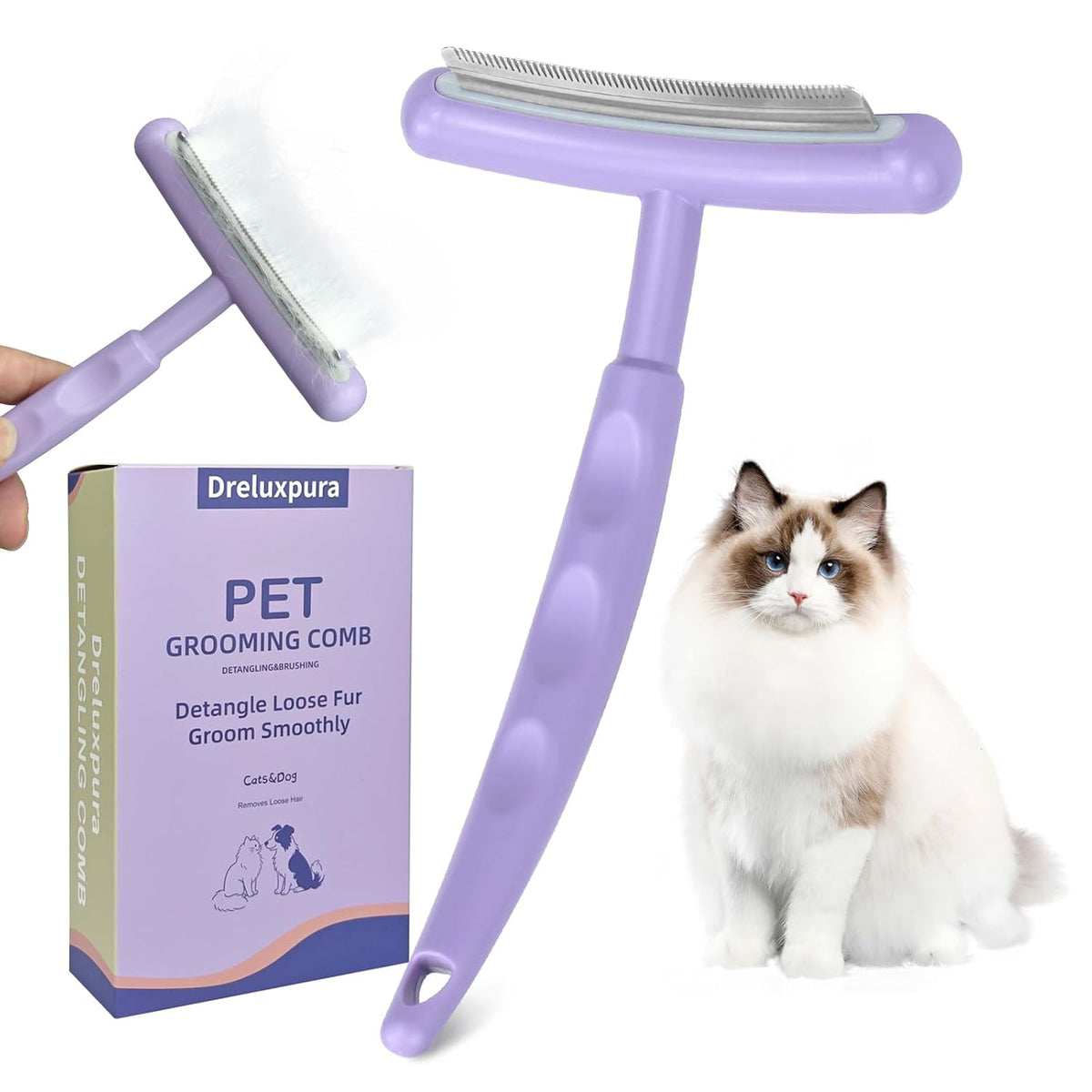 Pet Deshedding Brush for Dogs Cats, All Hair Types Grooming Tool (Purple)