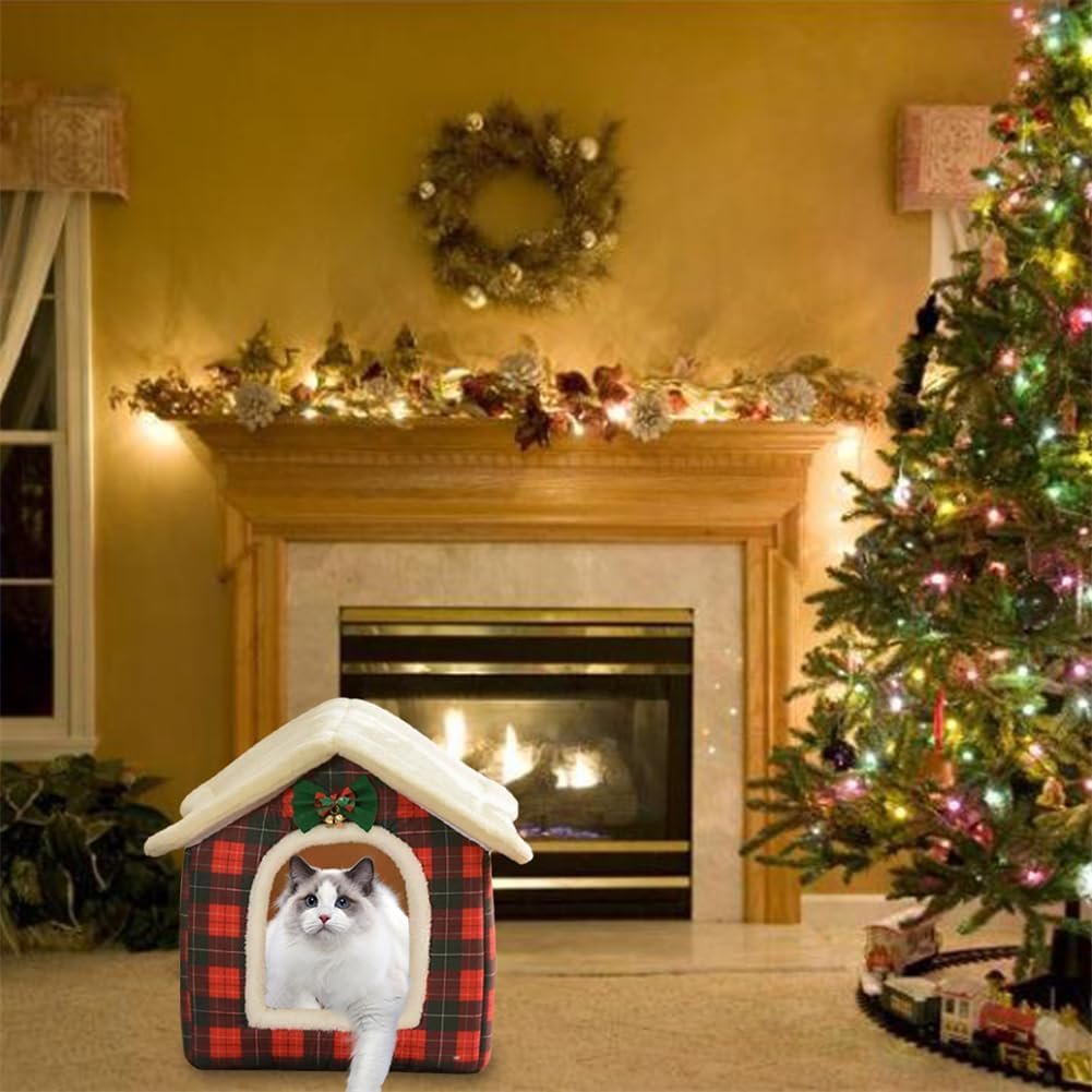 Christmas Cat Tent Cat Bed Cave(Christmas Plaid, L (20.5 X 17 X 19.7 Inch))
