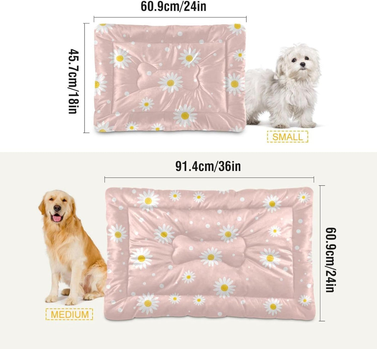 Blueangle Pink Daisy Dog and Cat Bed, Rectangle Comfortable Pet Bed, Ultra Soft Calming for Small Medium Large Dogs, 18" x 24"