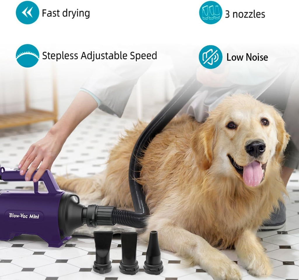 Dog Dryer High Velocity Pet Dog Grooming Force Hair Dryer/Blower | High velocity force blower dryer for professional dog pet grooming, purple sherbao SMD-06P 