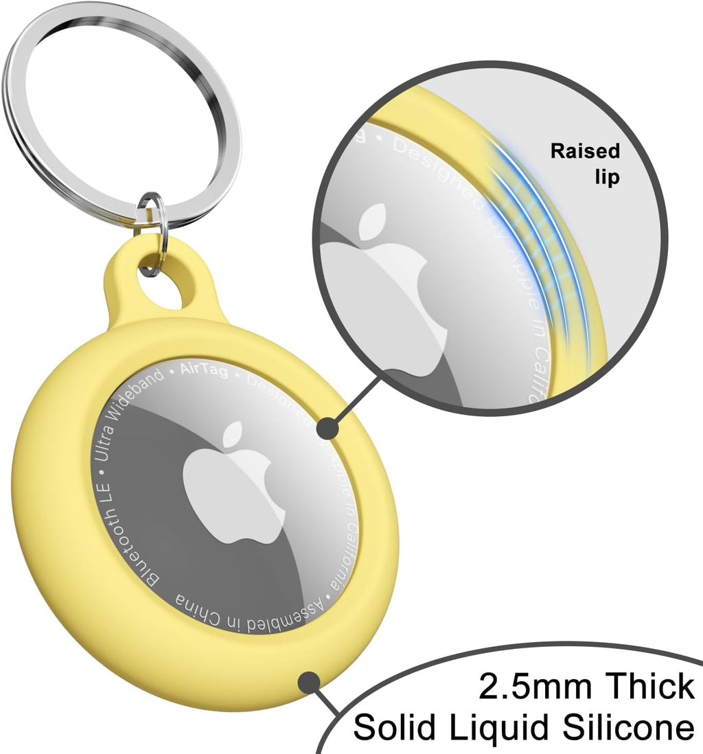 oakxco for Airtag Keychain Silicone, Airtag Holder with Key Ring, Air Tag Cover Cute Accessories for Kids, Luggage, Car Dog Collar, Car, Compatible with Apple Airtag Case Waterproof Tracker, Yellow