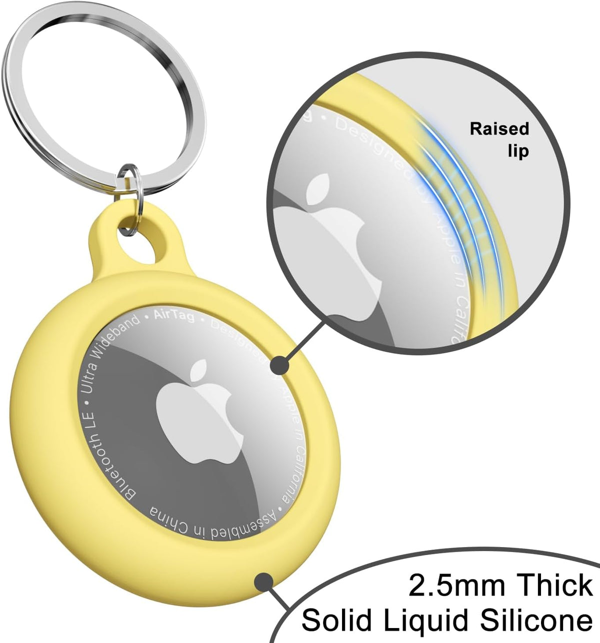 oakxco for Airtag Keychain Silicone, Airtag Holder with Key Ring, Air Tag Cover Cute Accessories for Kids, Luggage, Car Dog Collar, Car, Compatible with Apple Airtag Case Waterproof Tracker, Yellow