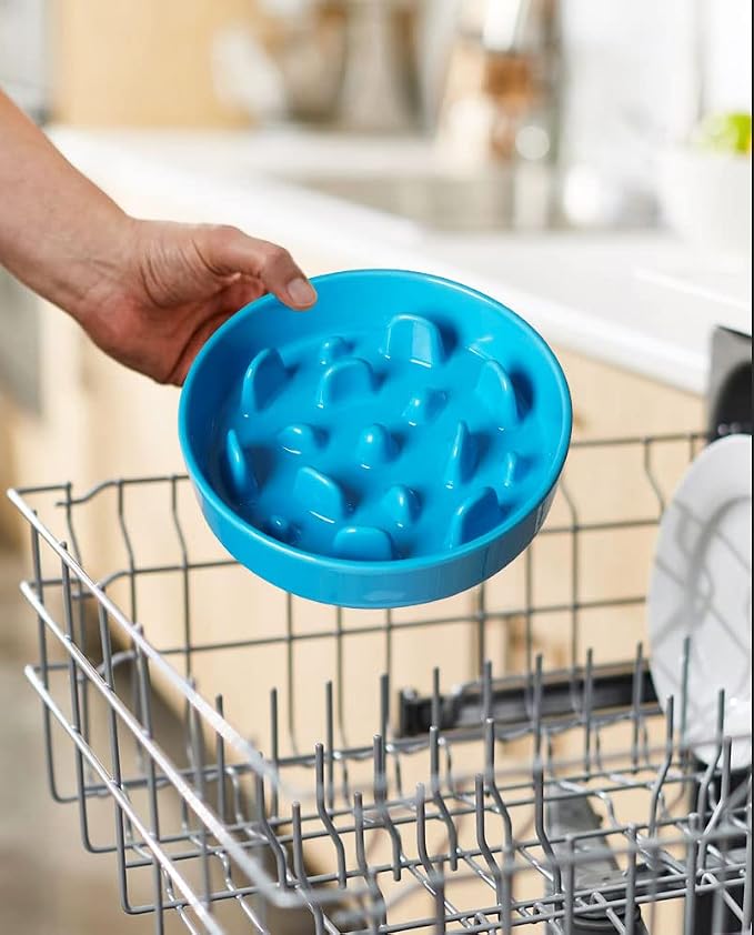 LE TAUCI Ceramic Slow Feeder Dog Bowls for Small and Medium Breed, 1.5 Cups Elevated Dog Bowl for Fast Eaters, Puzzle Bowl for Small Dogs and Cats, Vortex Blue 