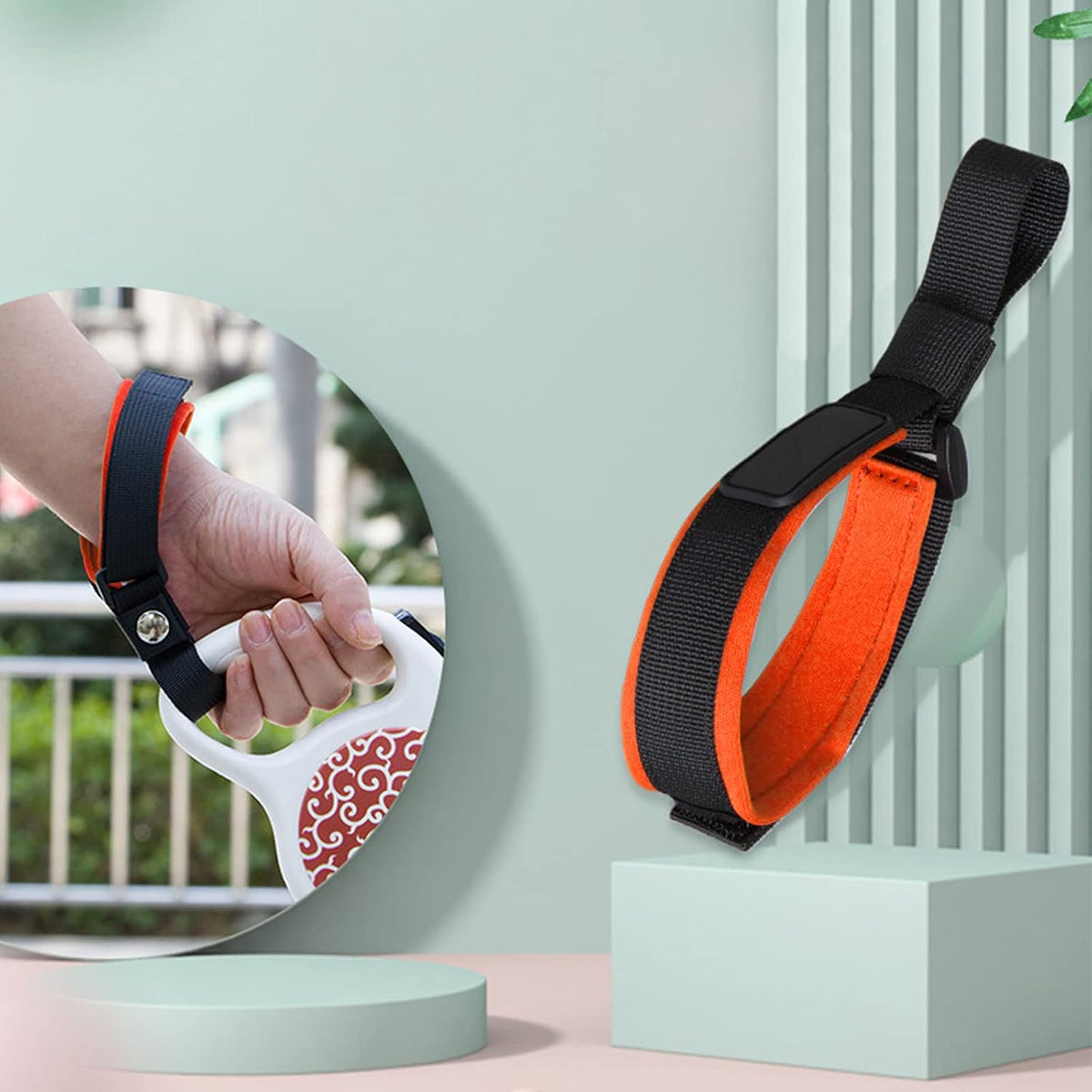 Dog Leash Wrist Strap for Retractable Dog Leash, Hands Free Adjustable Wrist Safety Strap, Orange