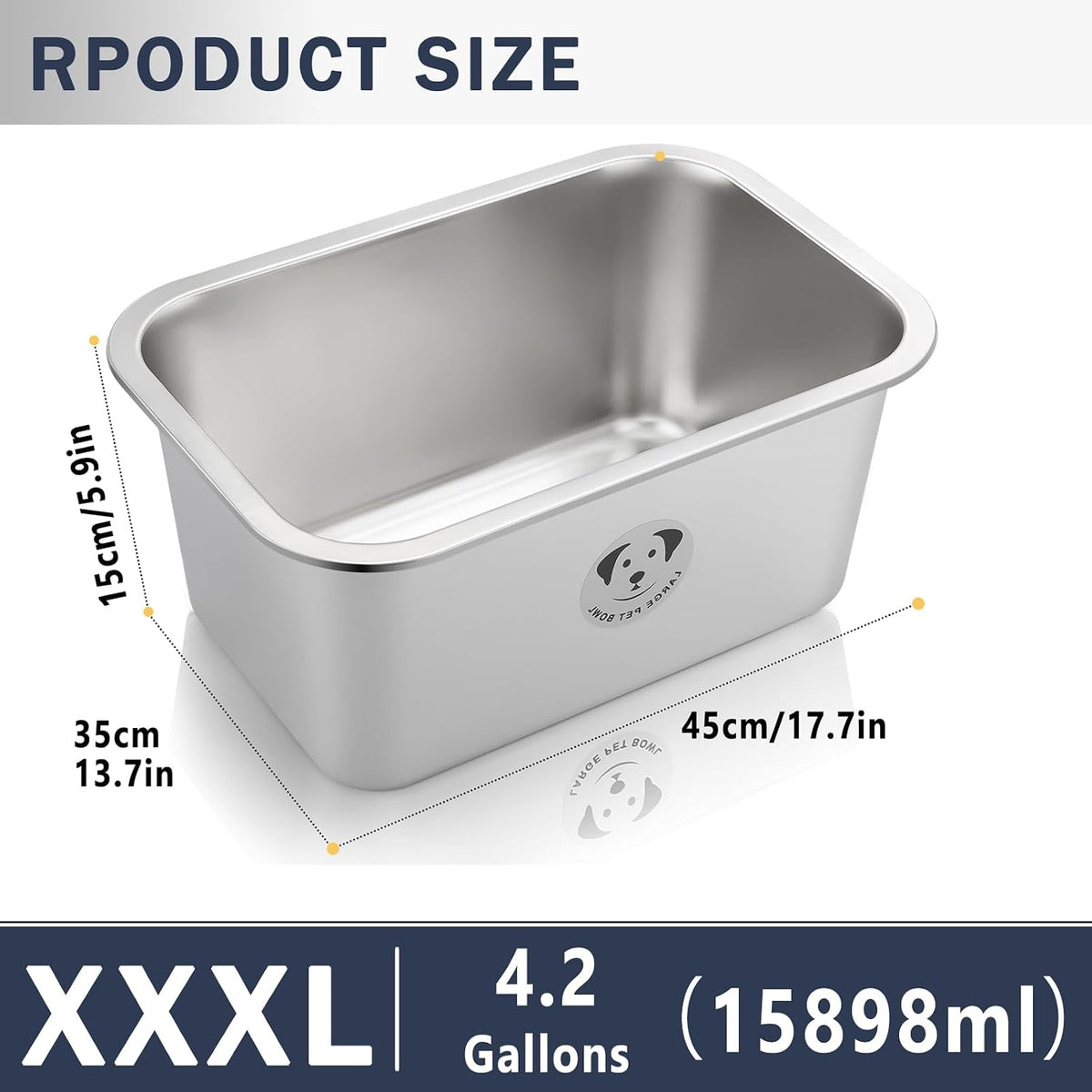 Stainless Steel Dog Bowls for Large Dogs, High Capacity Metal Dog Food Bowls, Food and Water Bowl for Larges, X-Large, and Big Dogs 4.2 Gallons