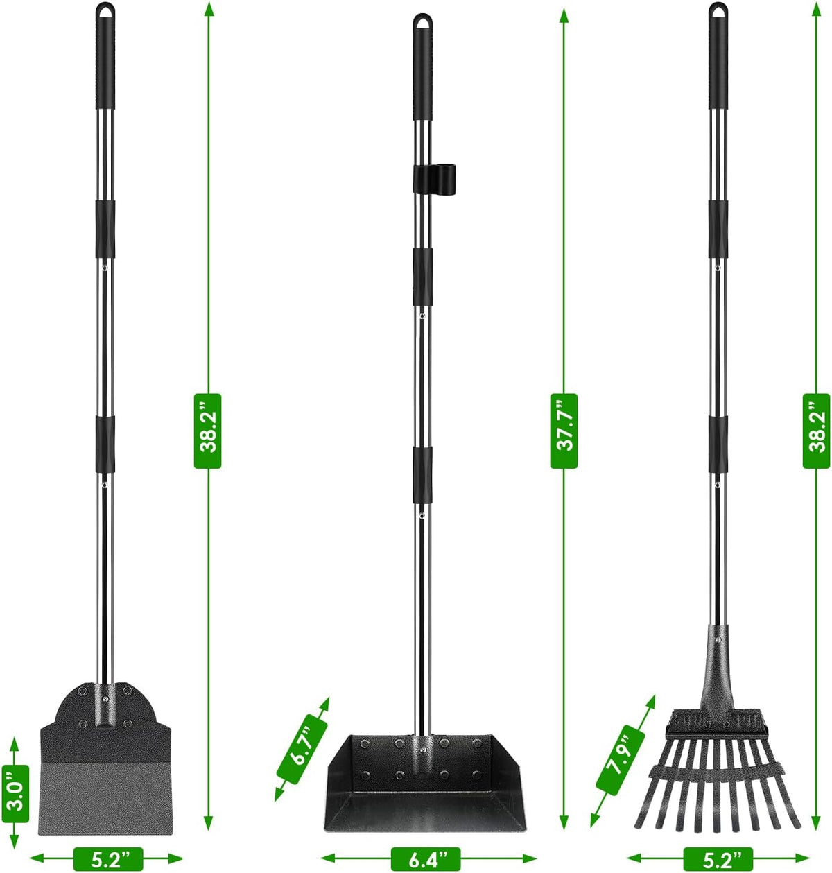 Pooper Scooper, Long Handle Dog Poop Scooper for Medium Small Dogs | Heavy Duty, Pet Supplies Metal Tray Rake Spade, Stainless Steel, Rust-Resistant,37"+ Handle No Bend, Use on Grass Dirt Gravel